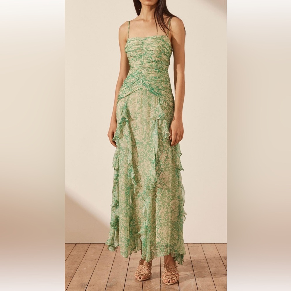 Shona Joy Belvedere Ruched Frill Maxi Dress, Size US 4